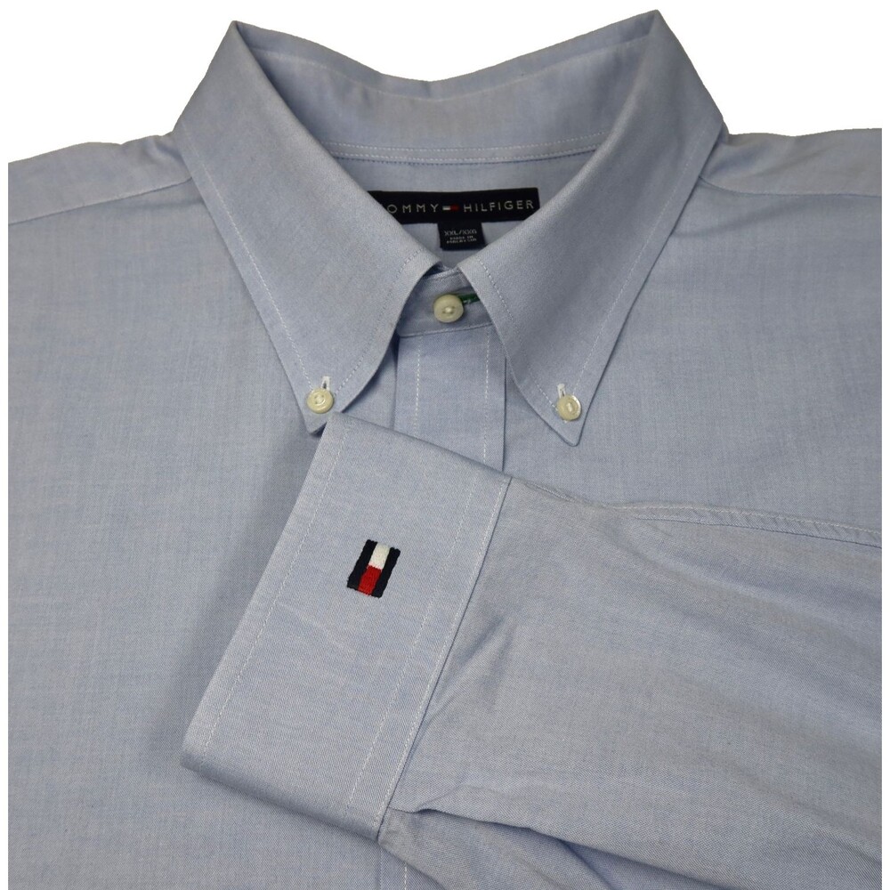 Tommy Hilfiger Long Sleeve Shirt Men's XXL Button Down Blue Chambray 100% Cotton